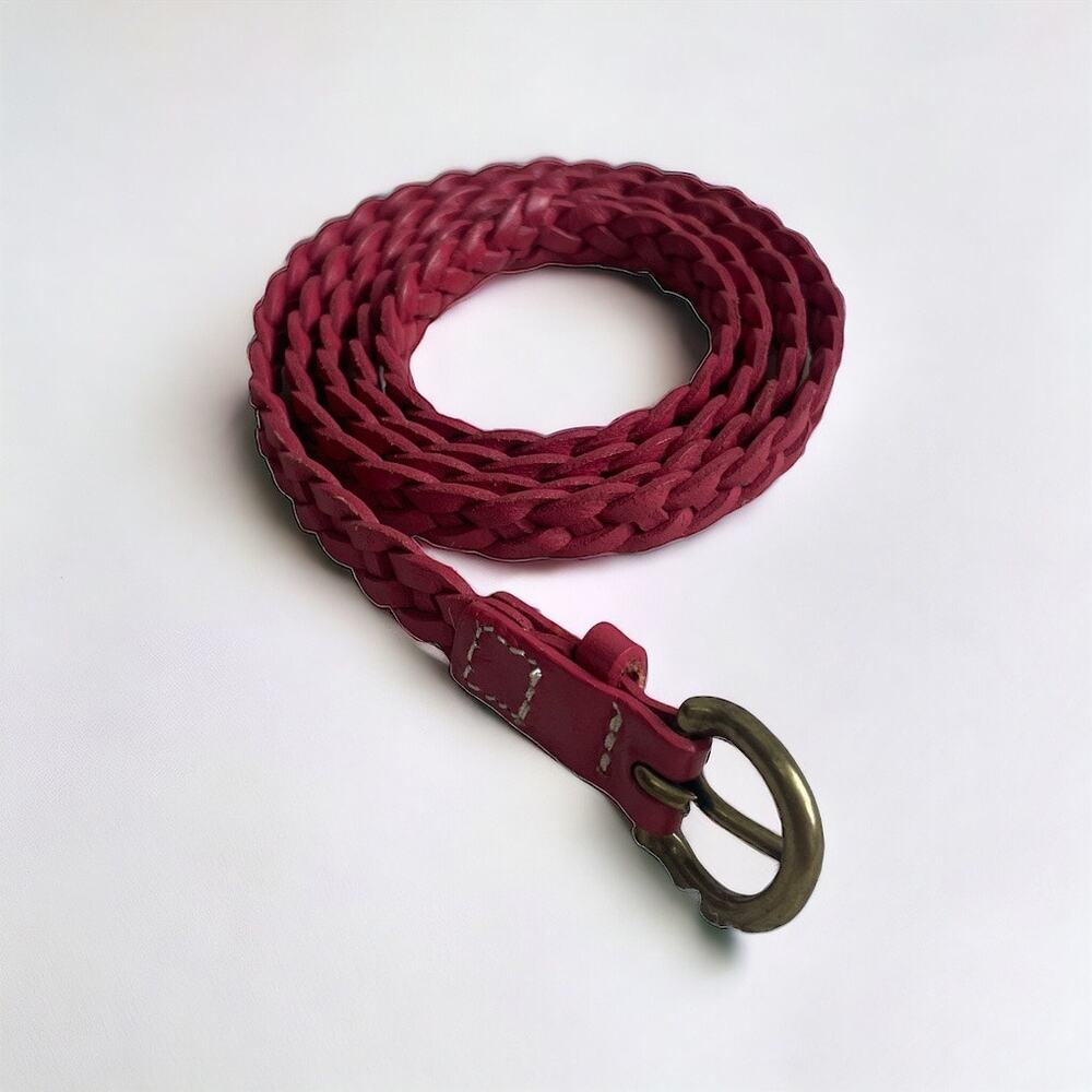 Braided Leather Belt in Red